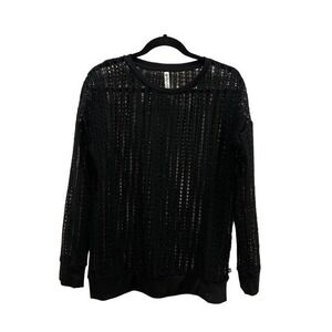 Fabletics Black Open Knit Long Sleeve Sweater Small